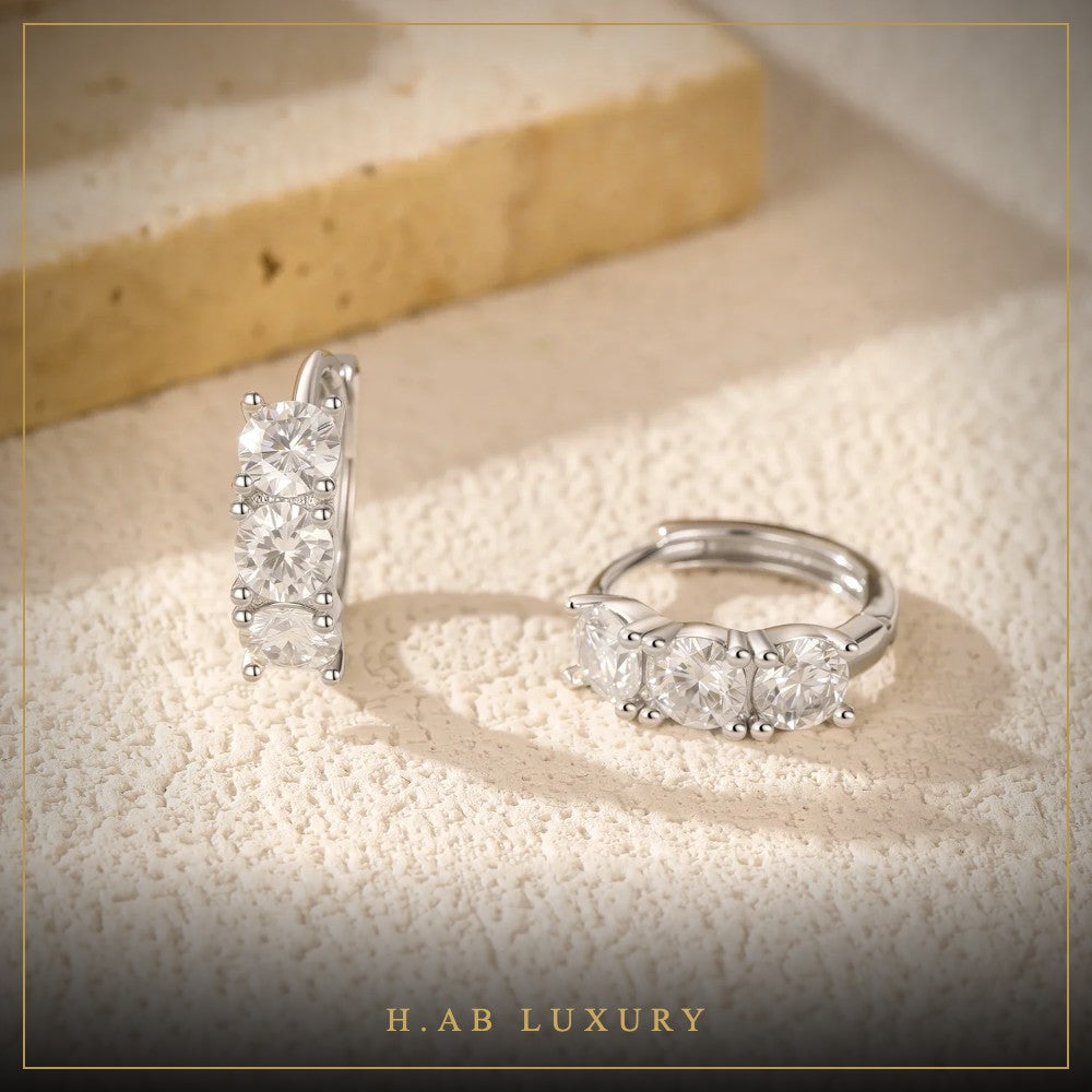 Moissanite Huggie Hoop Earrings – 925 Sterling Silver