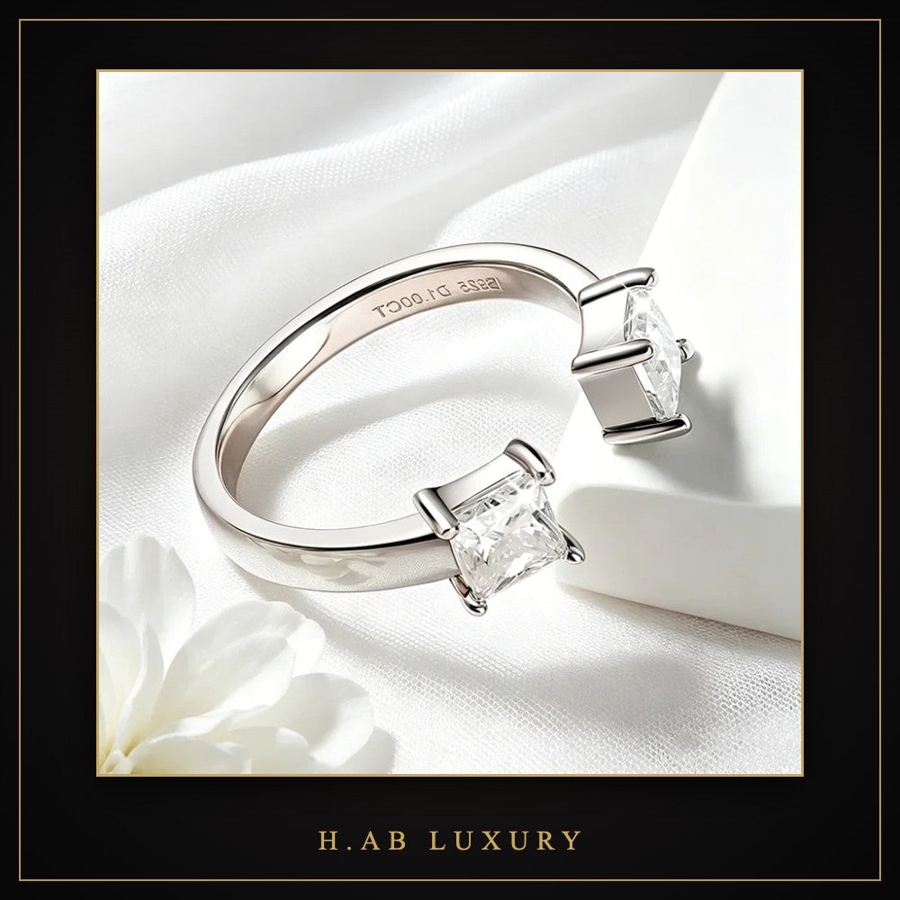 Princess Cut Moissanite Open Ring – 925 Sterling Silver