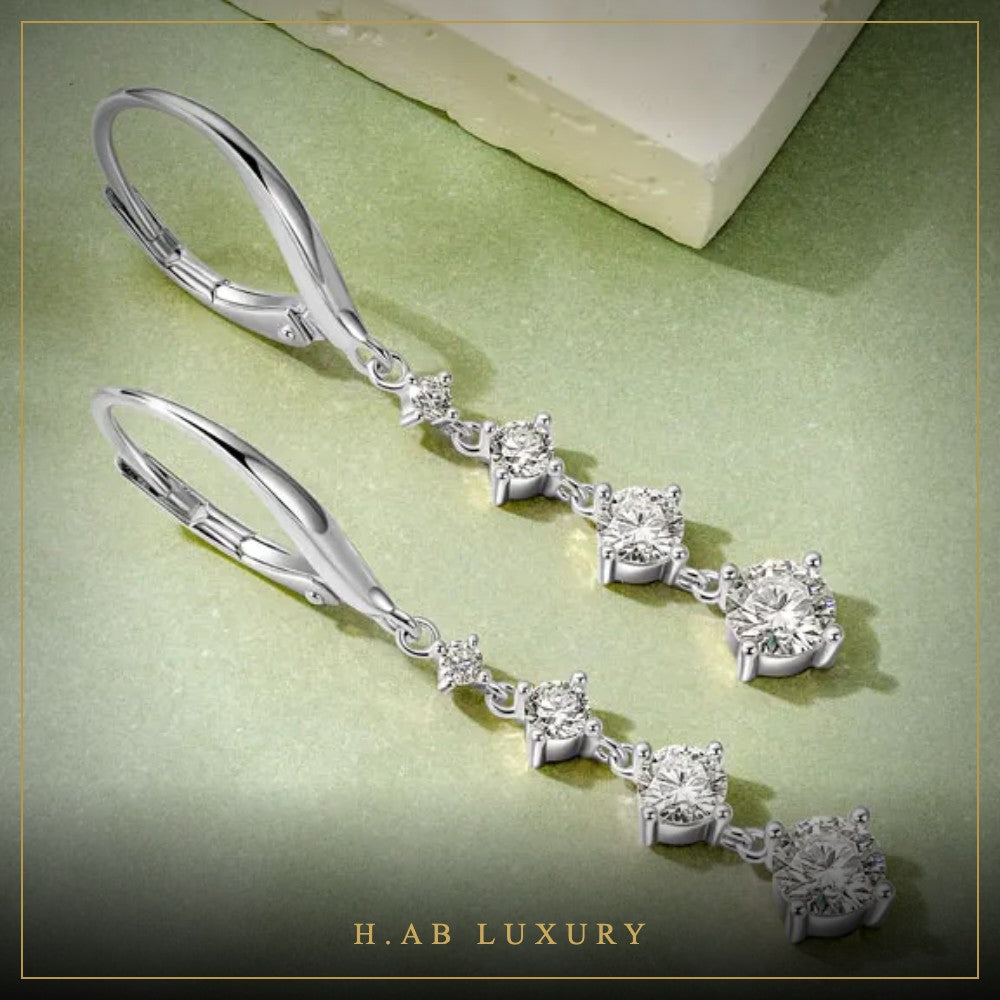 Long Moissanite Drop Earrings 42mm – 925 Sterling Silver