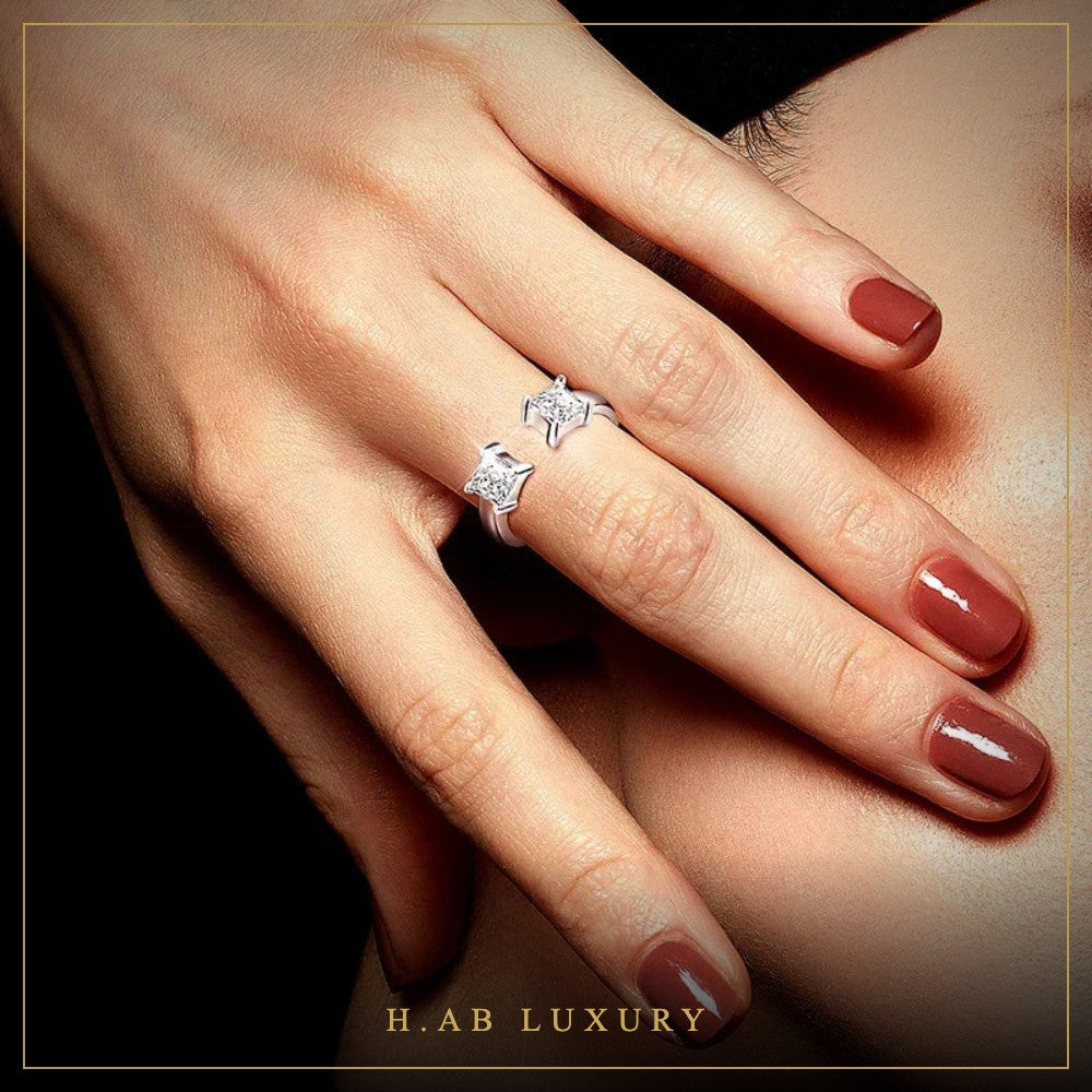 Princess Cut Moissanite Open Ring – 925 Sterling Silver