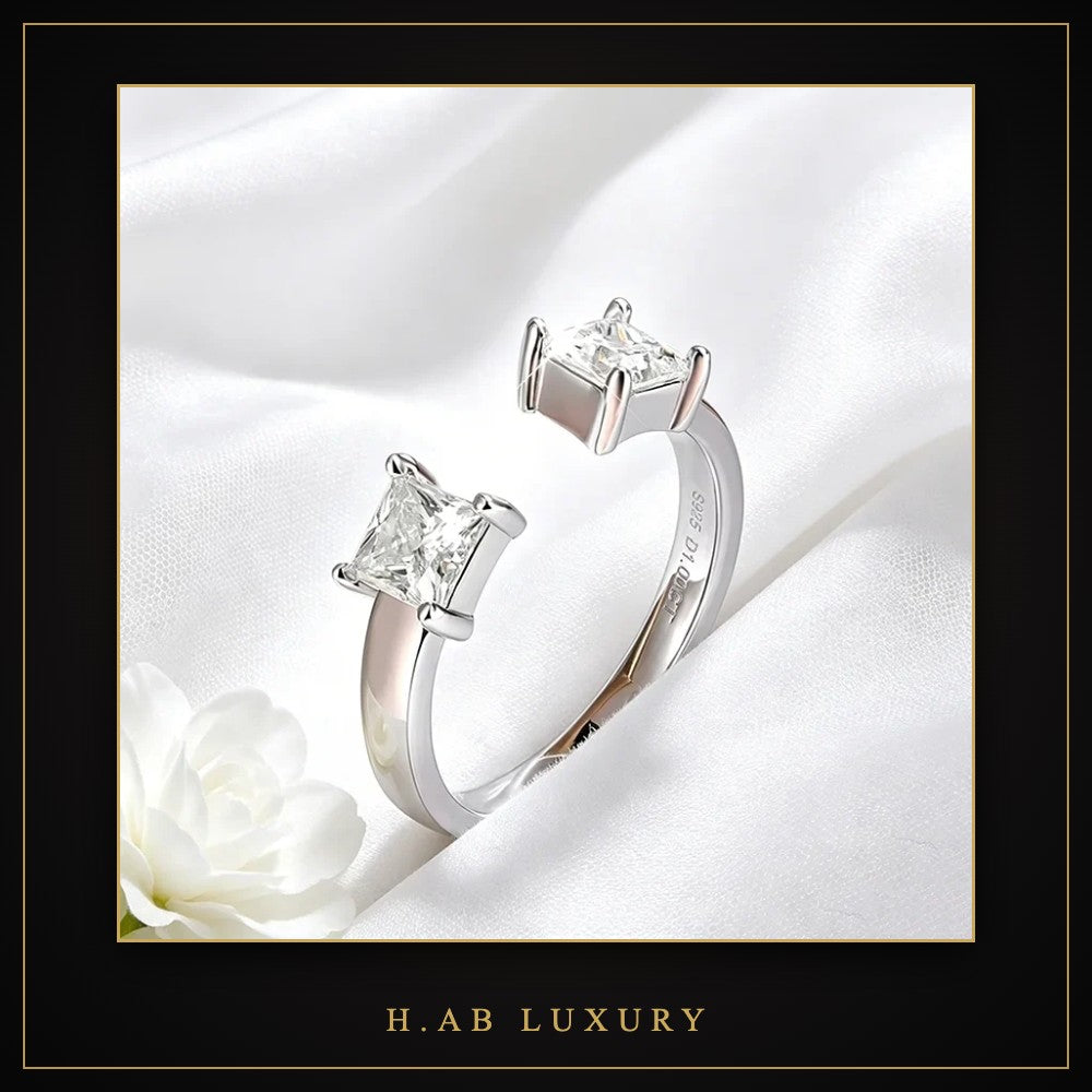 Princess Cut Moissanite Open Ring – 925 Sterling Silver