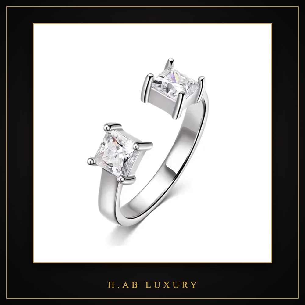 Princess Cut Moissanite Open Ring – 925 Sterling Silver
