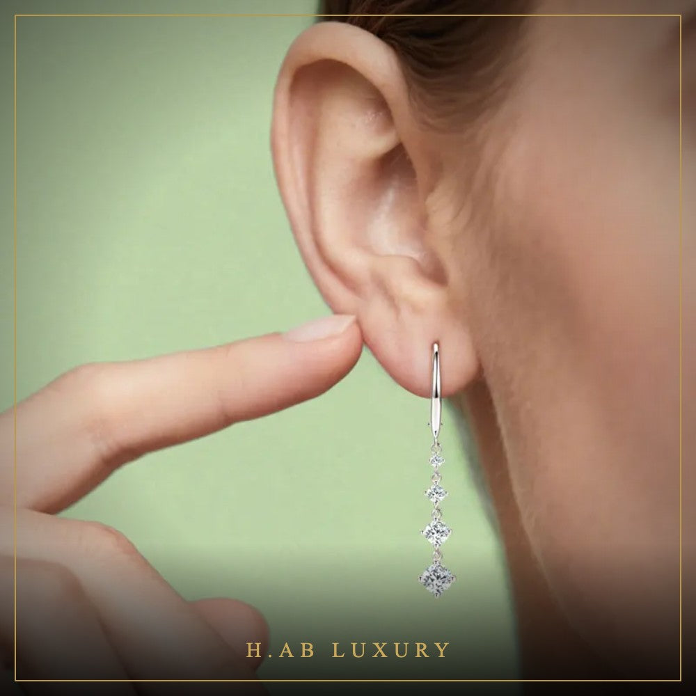 Long Moissanite Drop Earrings 42mm – 925 Sterling Silver