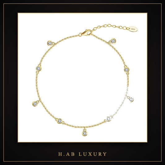 Cubic Zirconia Station Anklet – 925 Sterling Silver