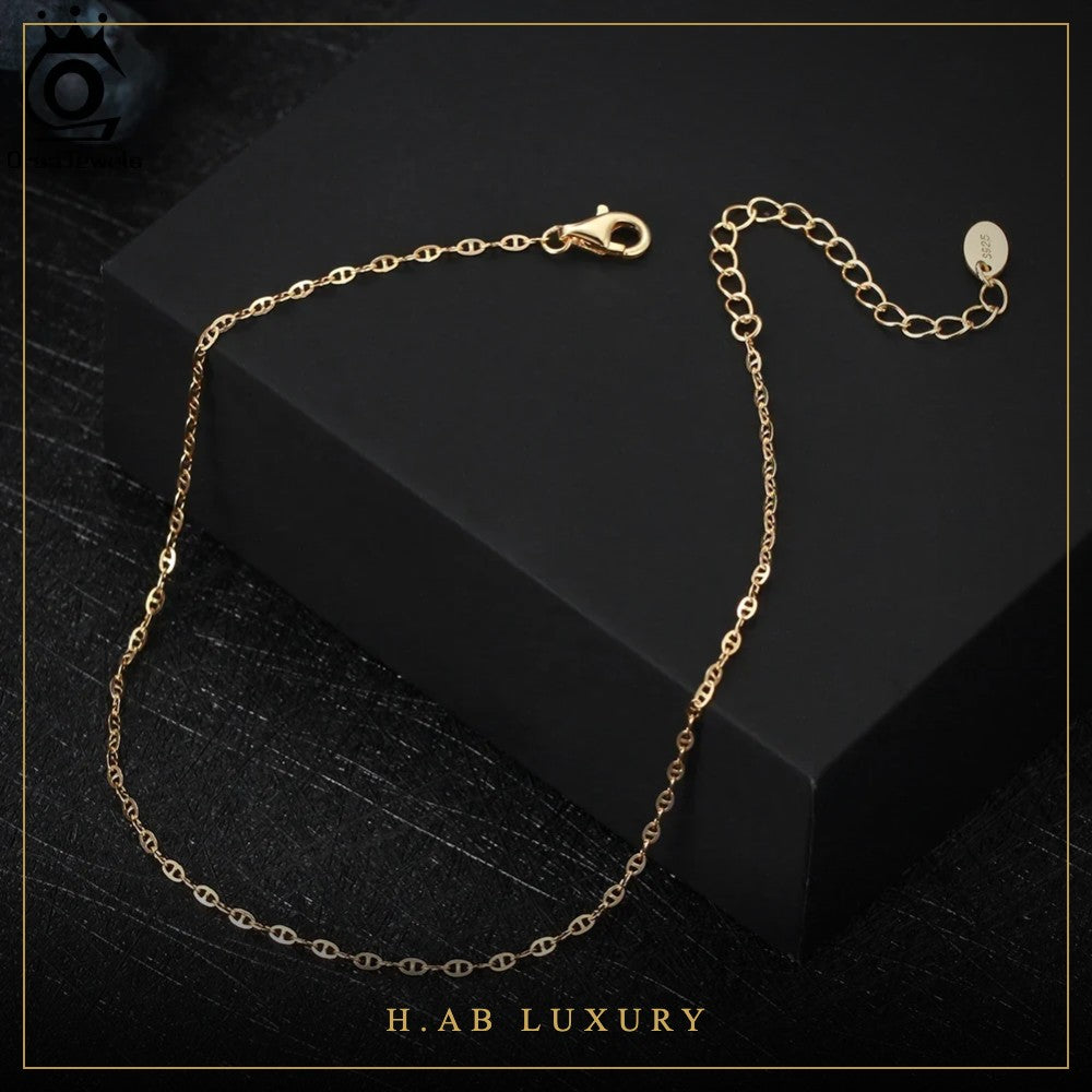 Mariner & Paperclip Chain Anklet – 925 Sterling Silver