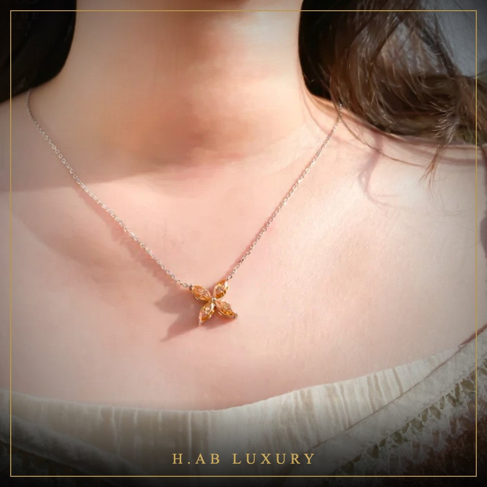 Four-Petal Marquise Necklace – 925 Sterling Silver