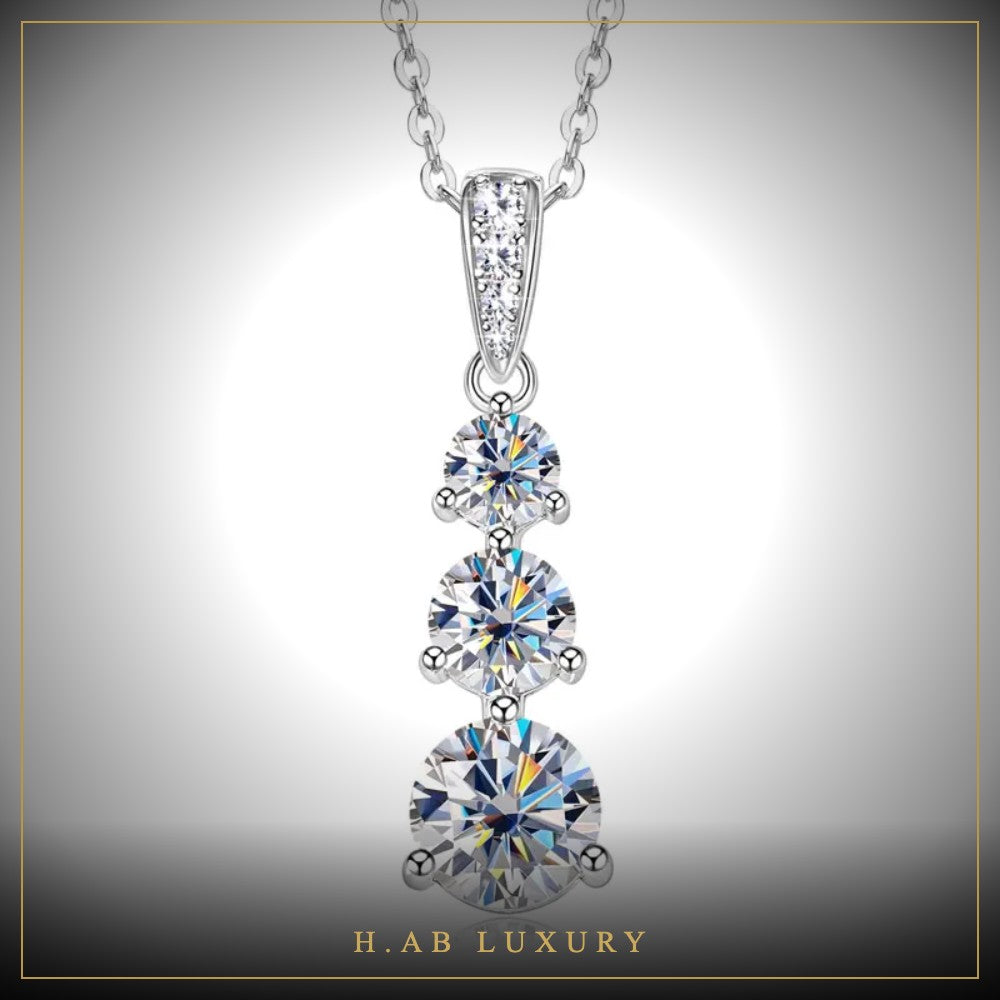 Three-Stone Moissanite Drop Necklace – 925 Sterling Silver