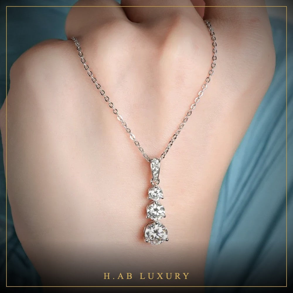 Three-Stone Moissanite Drop Necklace – 925 Sterling Silver