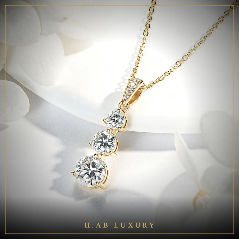 Three-Stone Moissanite Drop Necklace – 925 Sterling Silver