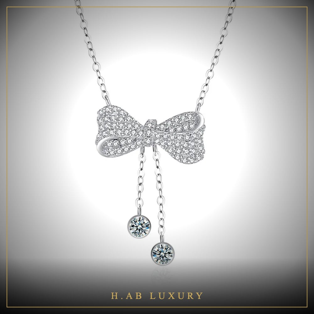 Moissanite Bow Tassel Necklace – 925 Sterling Silver