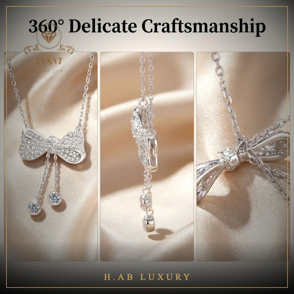 Moissanite Bow Tassel Necklace – 925 Sterling Silver