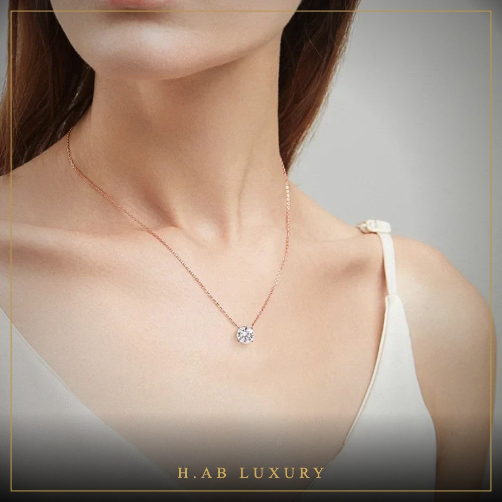 Moissanite Solitaire Pendant – Silver, Gold or Rose Gold