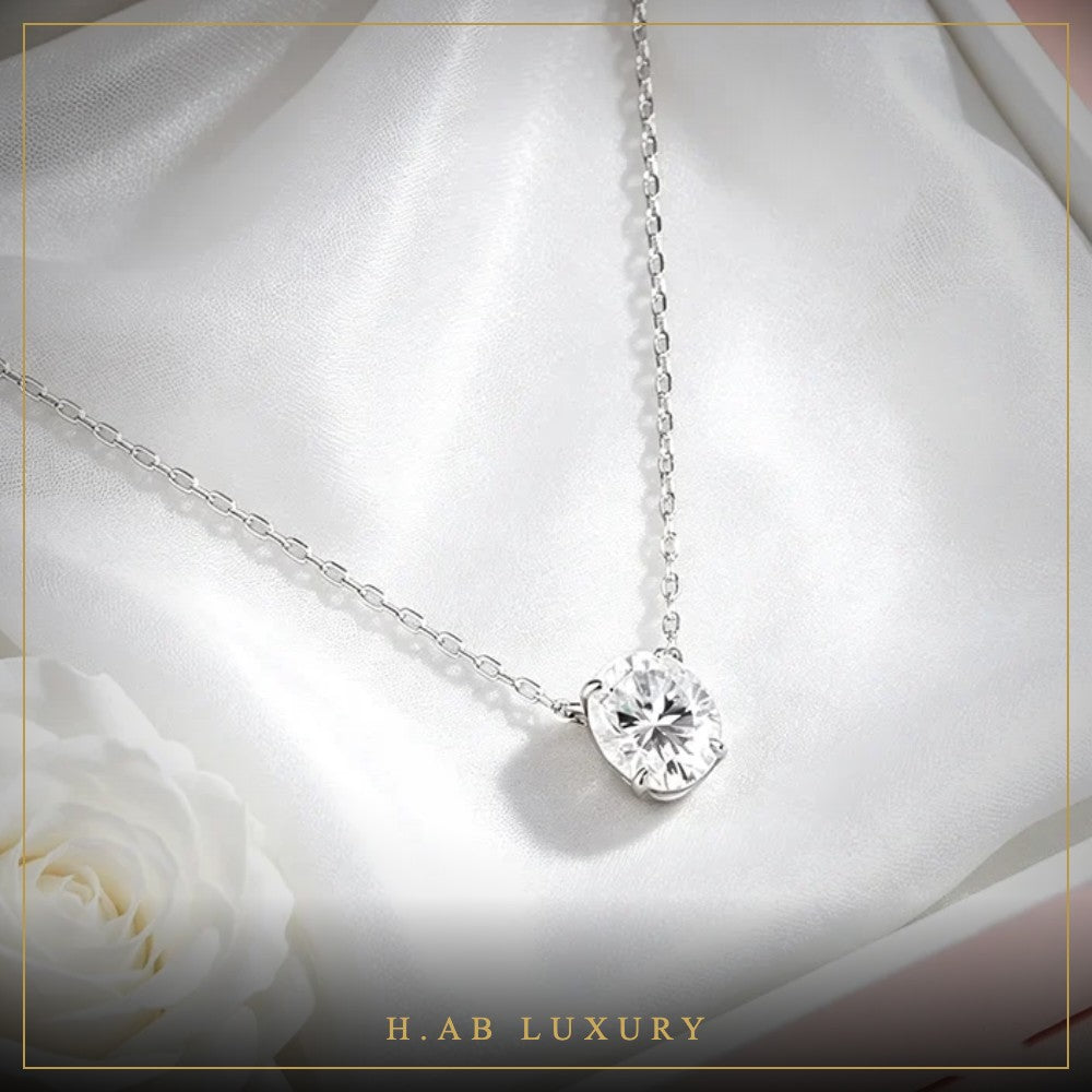 Oval Moissanite Pendant Necklace – 925 Sterling Silver