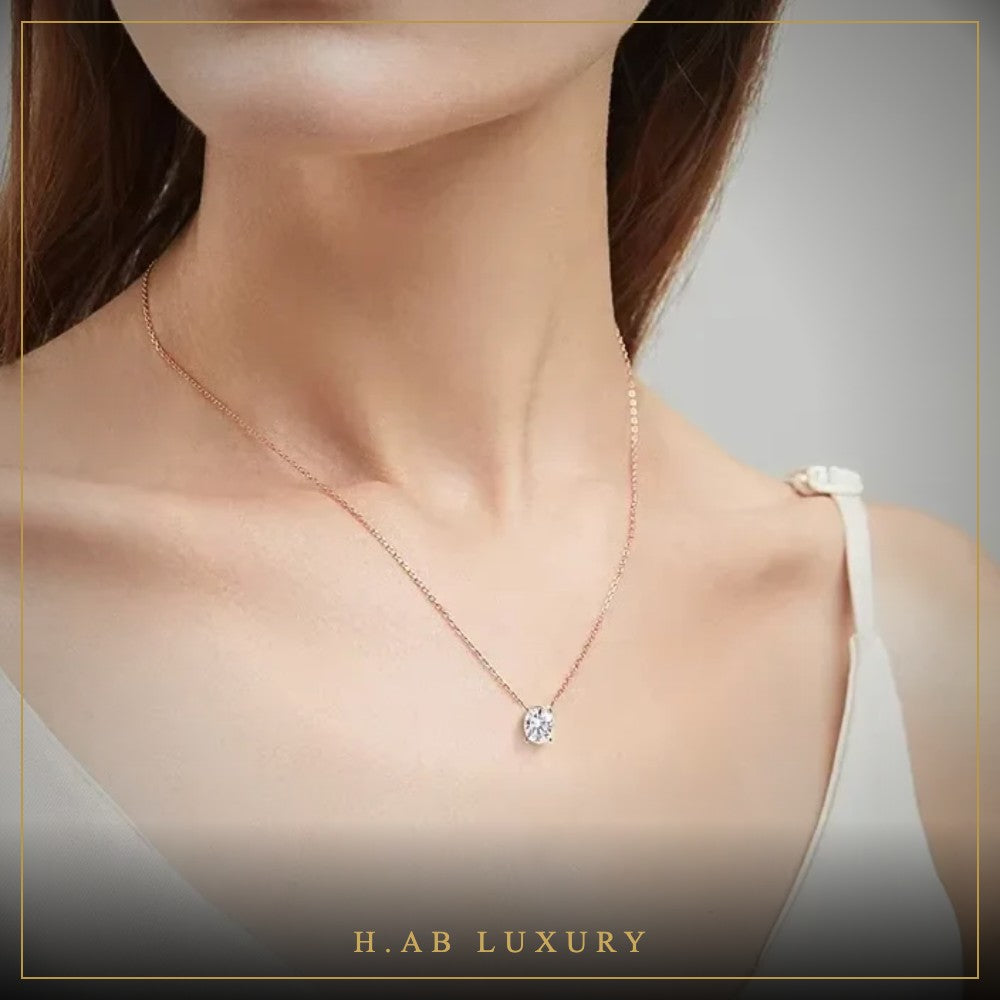 Oval Moissanite Pendant Necklace – 925 Sterling Silver