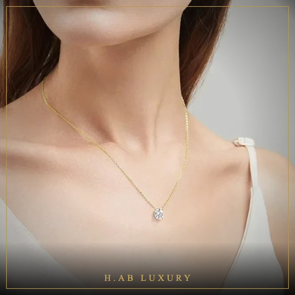 Oval Moissanite Pendant Necklace – 925 Sterling Silver