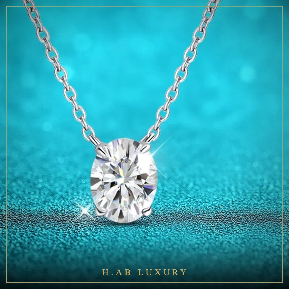 Oval Moissanite Pendant Necklace – 925 Sterling Silver