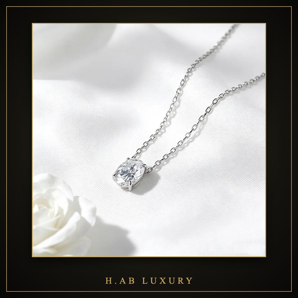 Oval Moissanite Pendant Necklace – 925 Sterling Silver