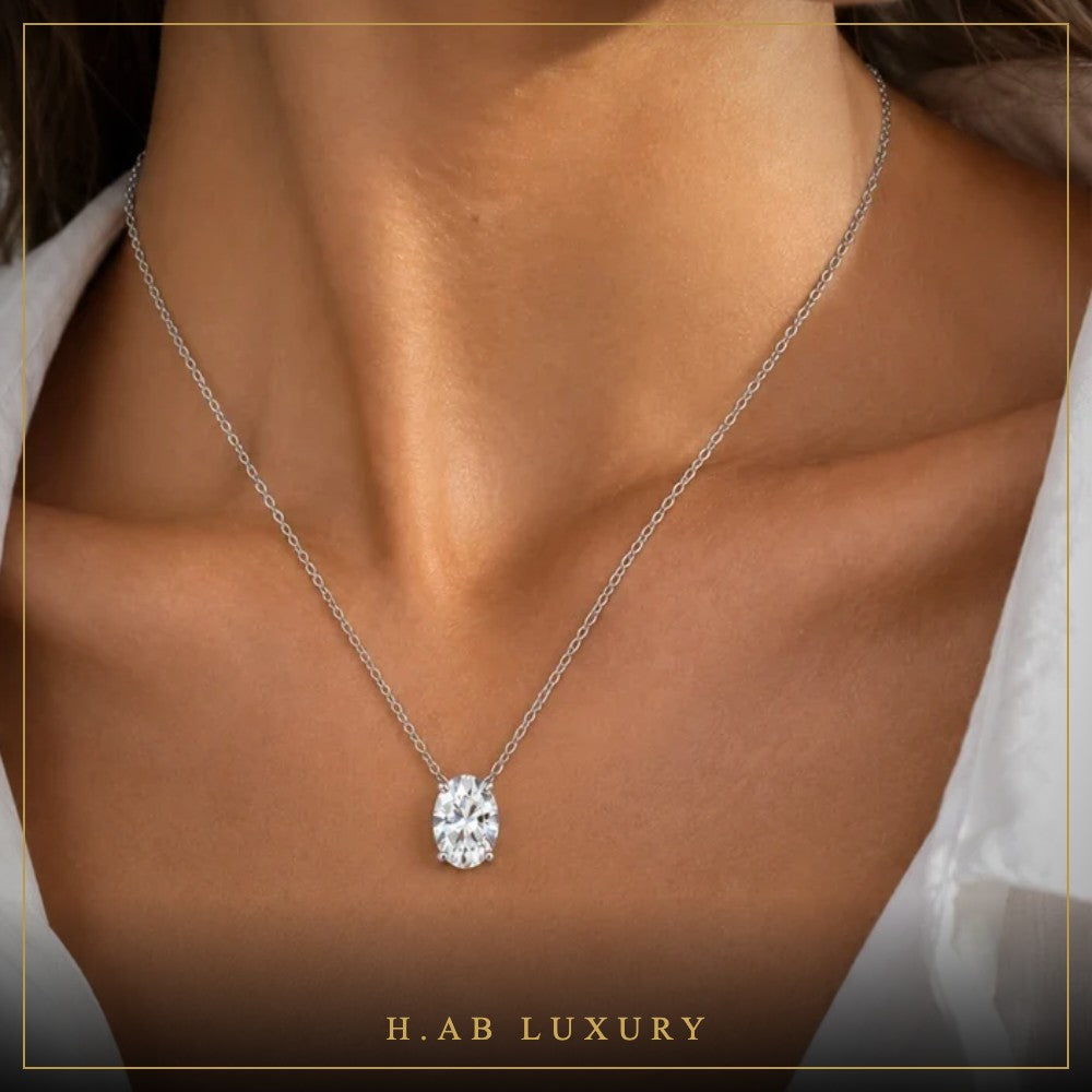 Oval Moissanite Pendant Necklace – 925 Sterling Silver