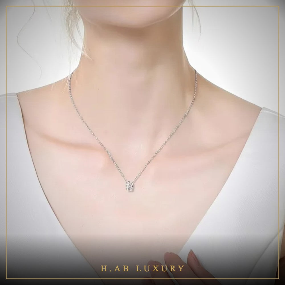 Oval Moissanite Pendant Necklace – 925 Sterling Silver
