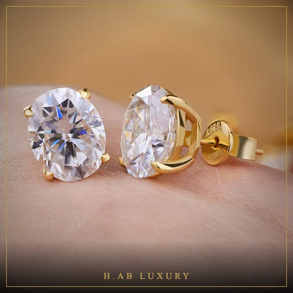 Oval Moissanite Stud Earrings – 925 Sterling Silver
