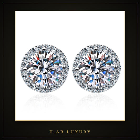 Moissanite Halo Stud Earrings – 925 Sterling Silver