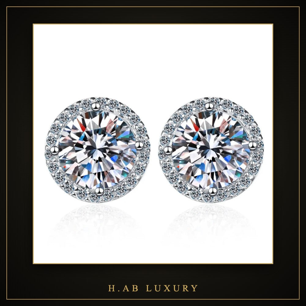 Moissanite Halo Stud Earrings – 925 Sterling Silver