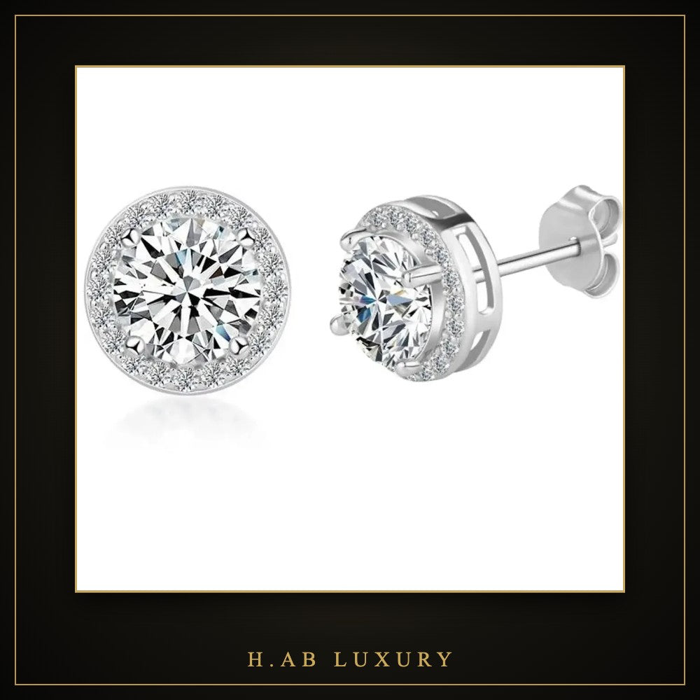 Moissanite Halo Stud Earrings – 925 Sterling Silver