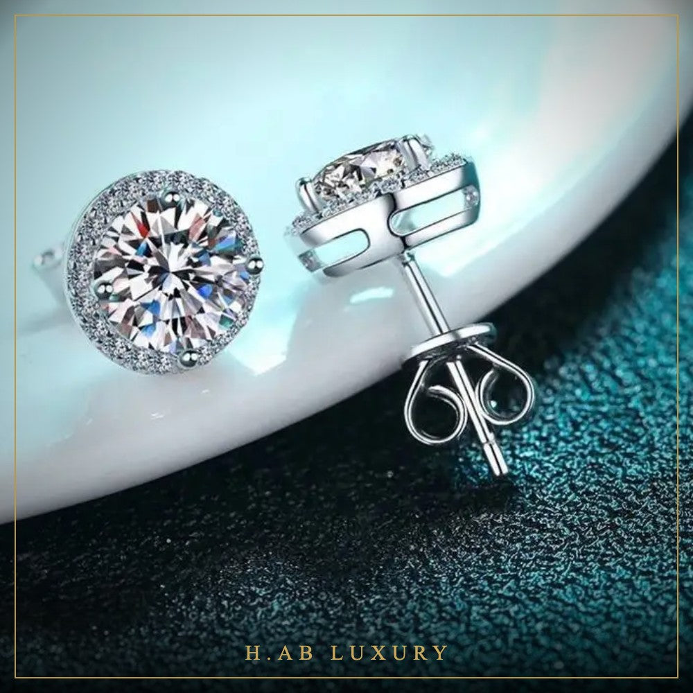 Moissanite Halo Stud Earrings – 925 Sterling Silver