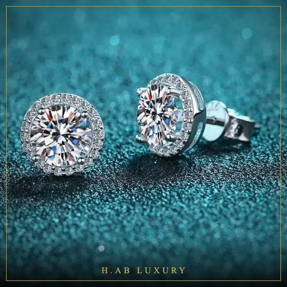 Moissanite Halo Stud Earrings – 925 Sterling Silver