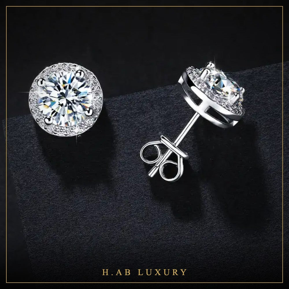 Moissanite Halo Stud Earrings – 925 Sterling Silver