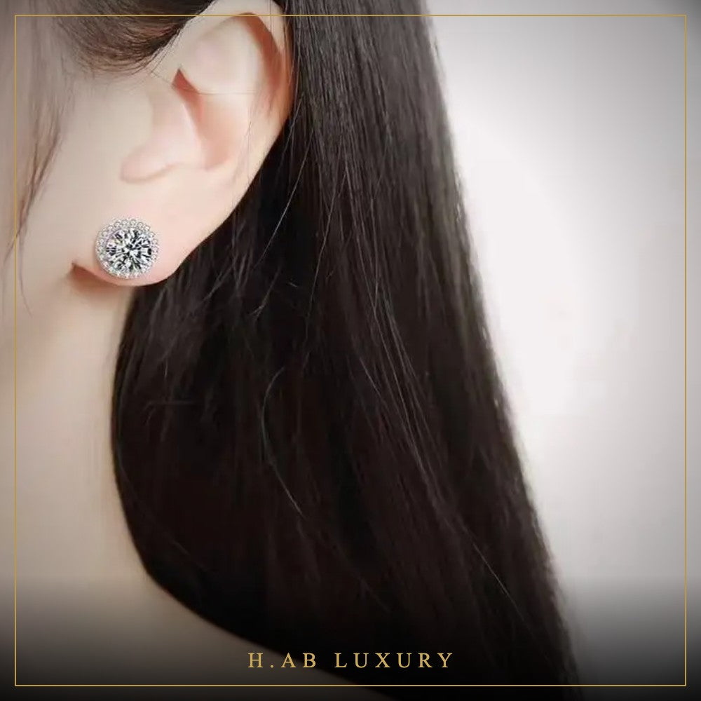 Moissanite Halo Stud Earrings – 925 Sterling Silver