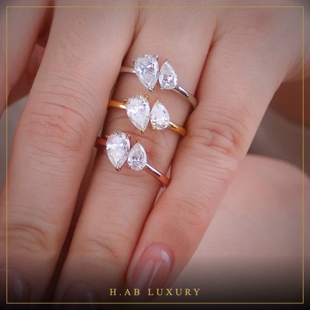 Toi et Moi Double Pear Moissanite Ring – 925 Silver