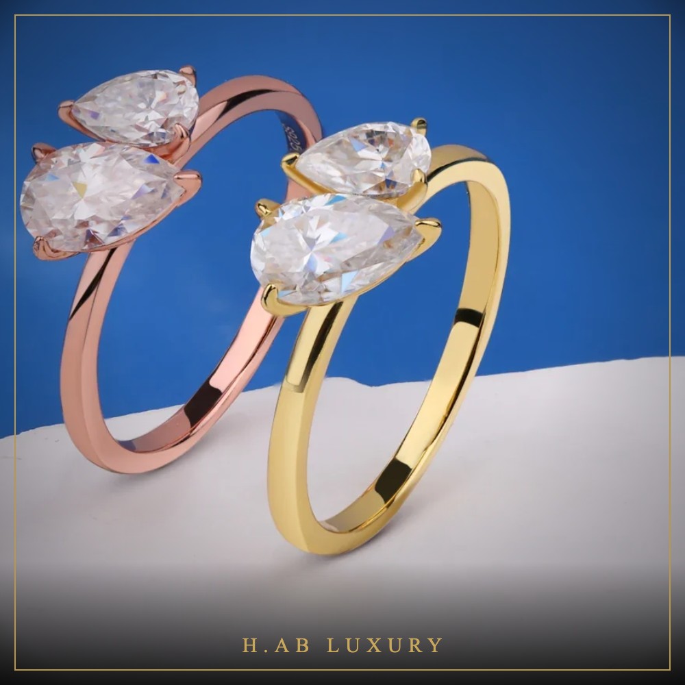 Toi et Moi Double Pear Moissanite Ring – 925 Silver