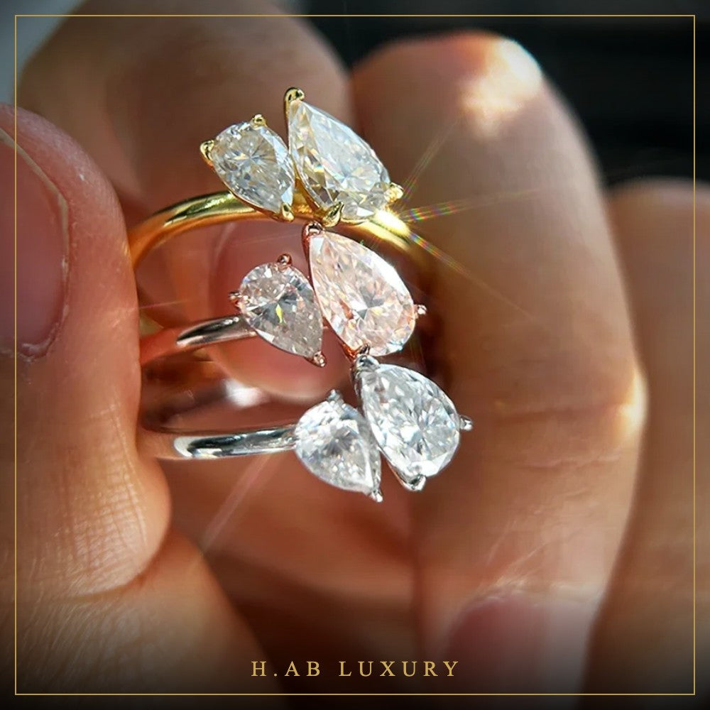 Toi et Moi Double Pear Moissanite Ring – 925 Silver
