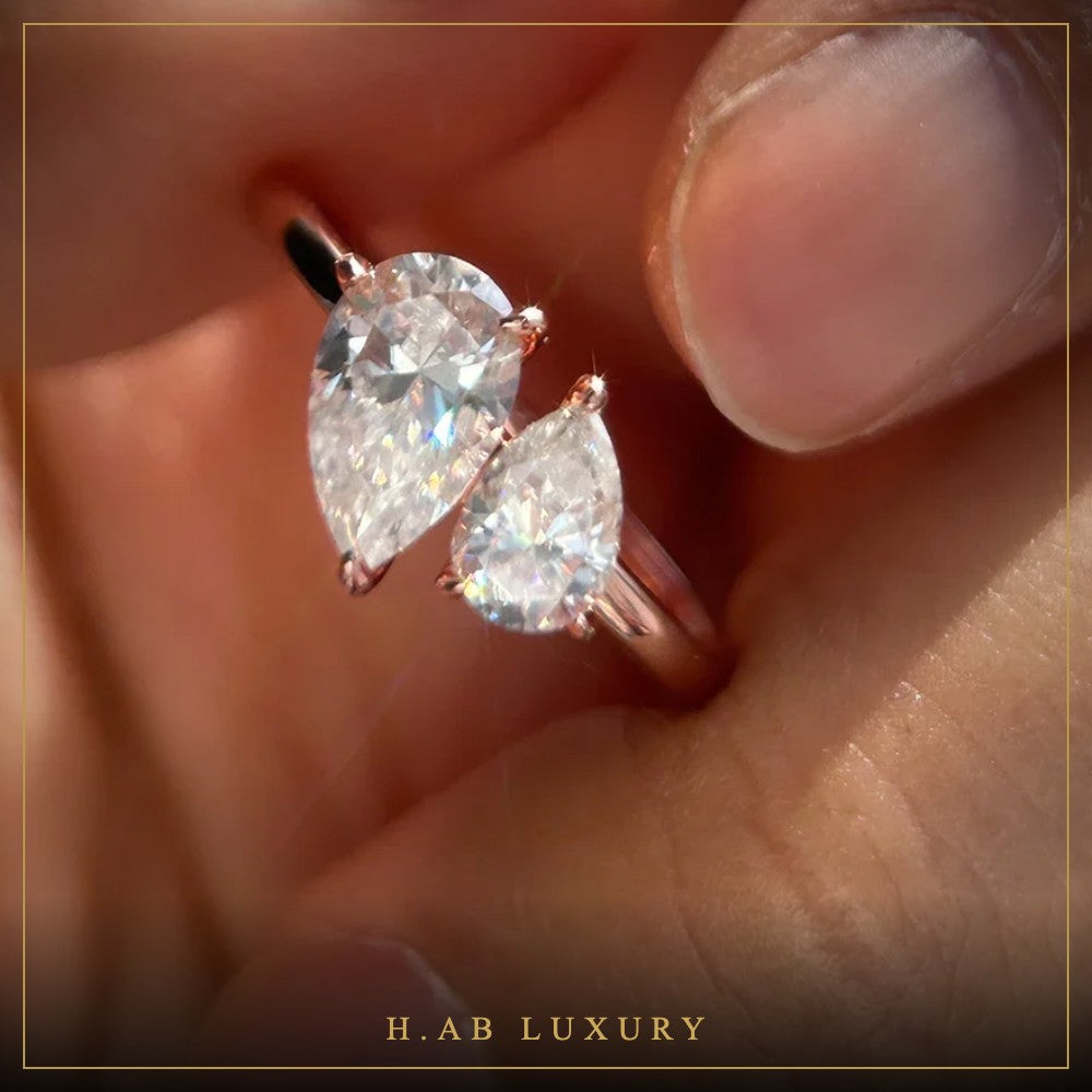 Toi et Moi Double Pear Moissanite Ring – 925 Silver