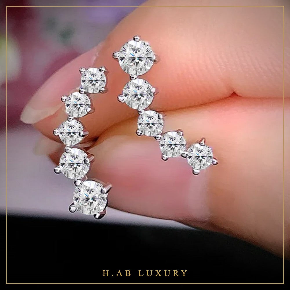 Moissanite Climber Earrings – 925 Sterling Silver