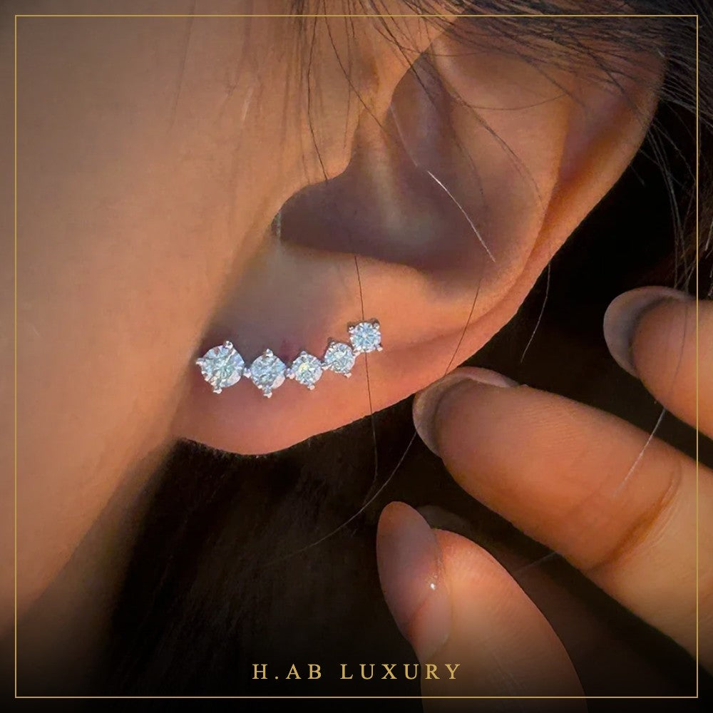 Moissanite Climber Earrings – 925 Sterling Silver
