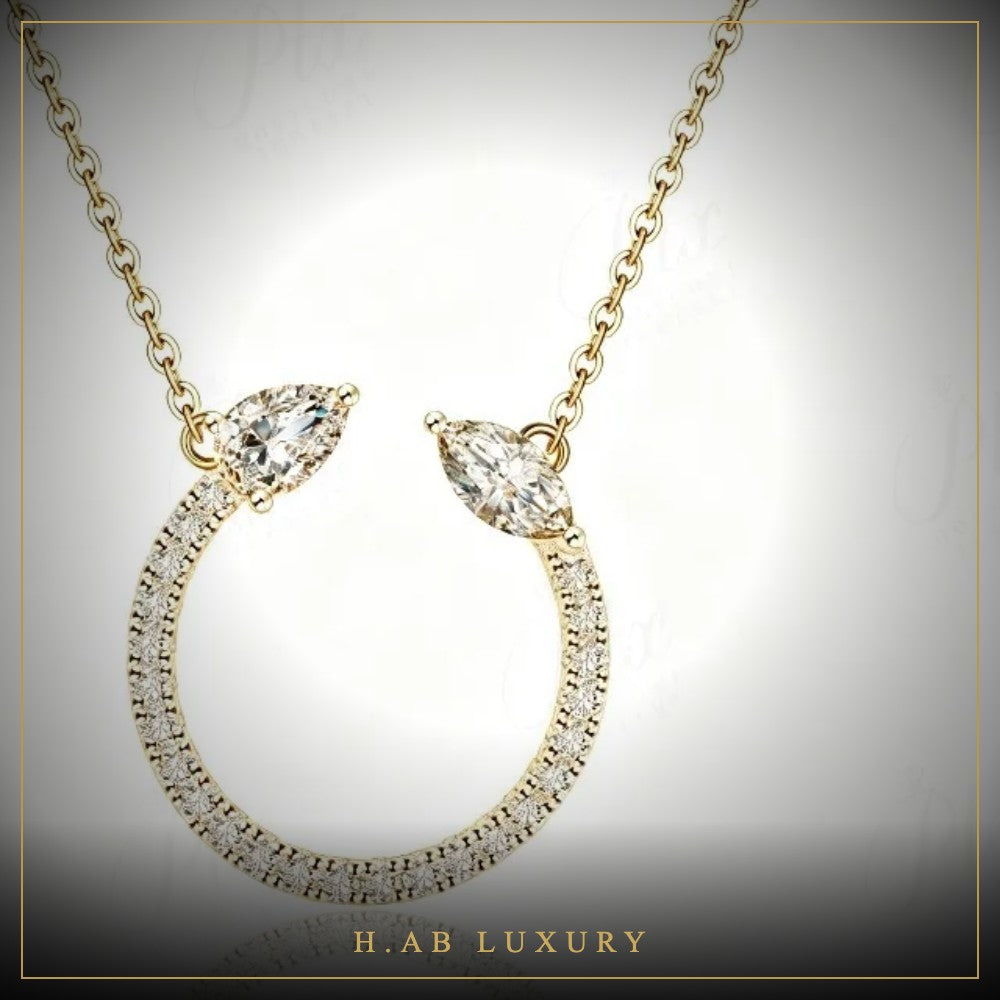 Open Circle Moissanite Necklace – 925 Sterling Silver – Yellow Gold