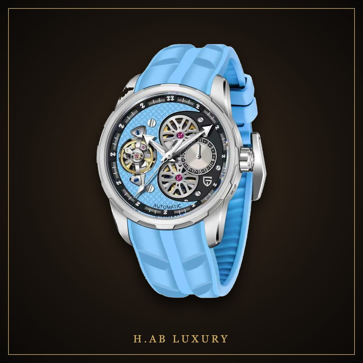 Pagani Design PD-YS022 - Skeleton Automatic, Blue Rubber Strap