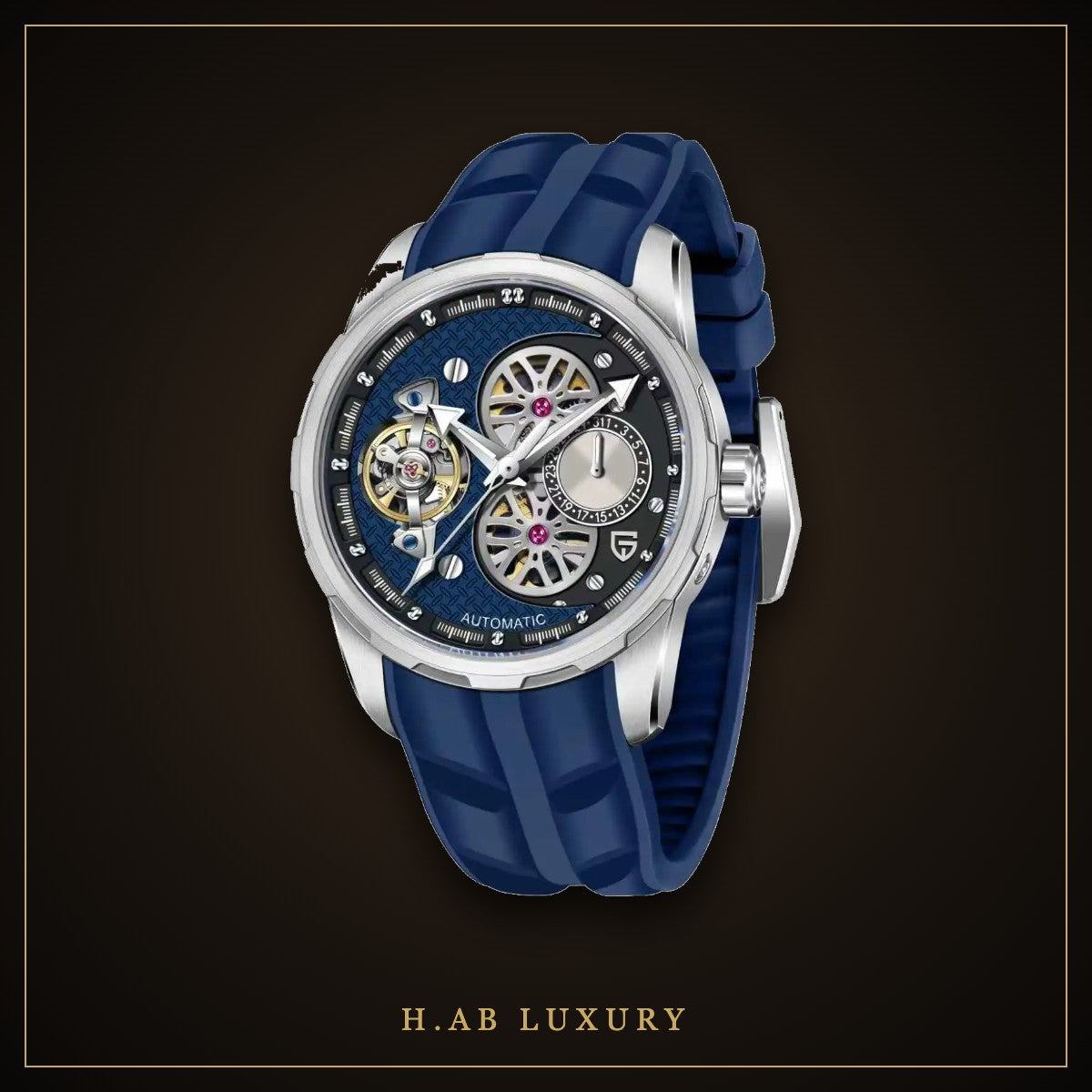 Pagani Design PD-YS022 - Skeleton Automatic, Blue Rubber Strap