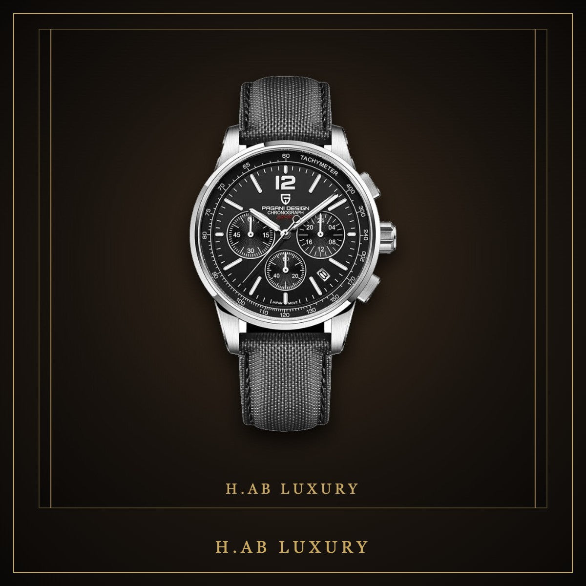 Pagani Design Black Chronograph, Leather Strap