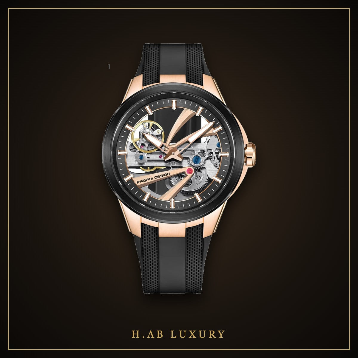 Pagani Design Open Skeleton Automatic, Blue Rubber Strap