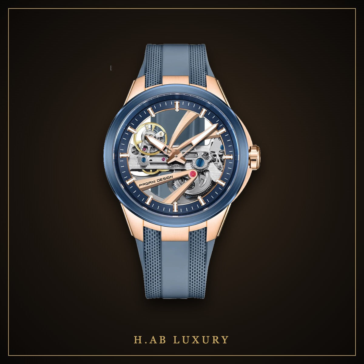 Pagani Design Open Skeleton Automatic, Blue Rubber Strap