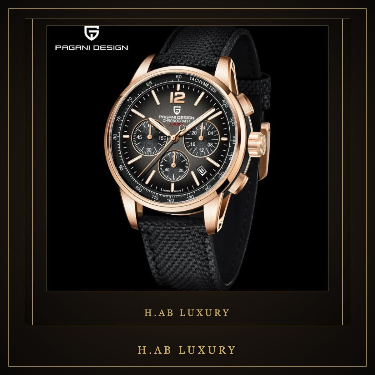 Pagani Design Black Chronograph, Leather Strap