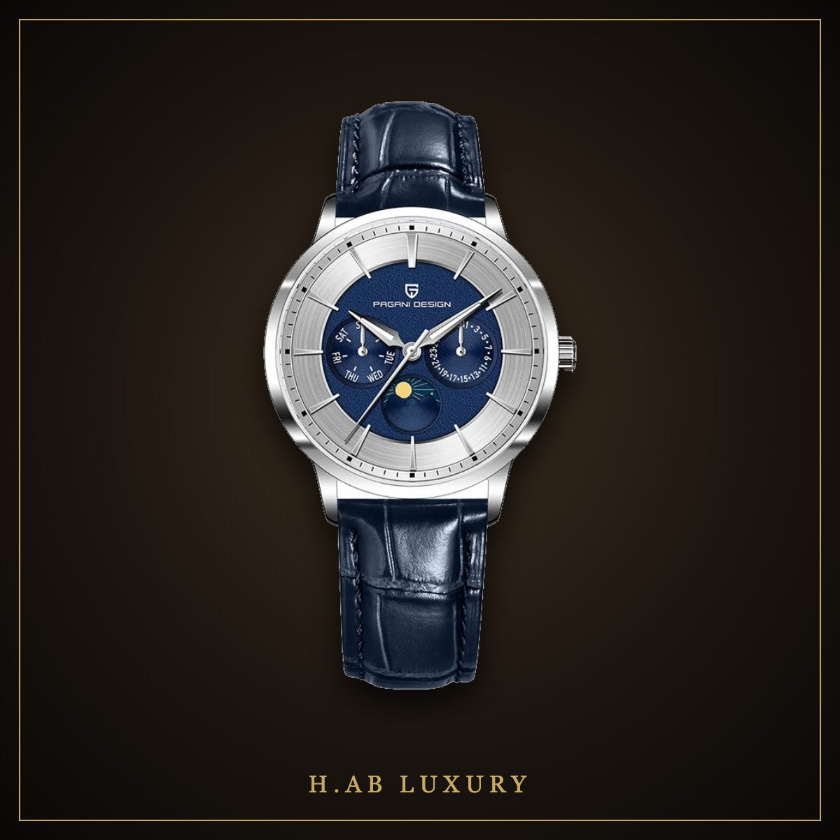 Pagani Design Moon Phase Quartz, Blue Dial
