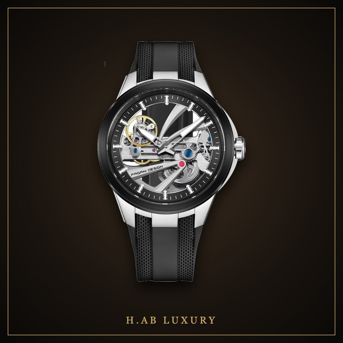 Pagani Design Open Skeleton Automatic, Blue Rubber Strap