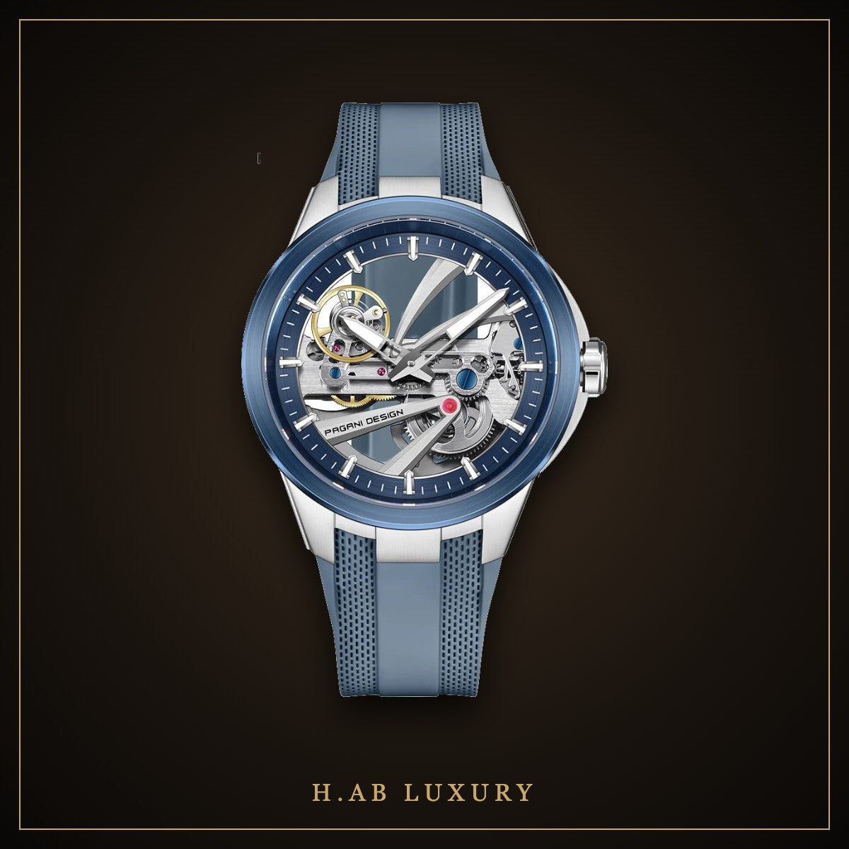 Pagani Design Open Skeleton Automatic, Blue Rubber Strap