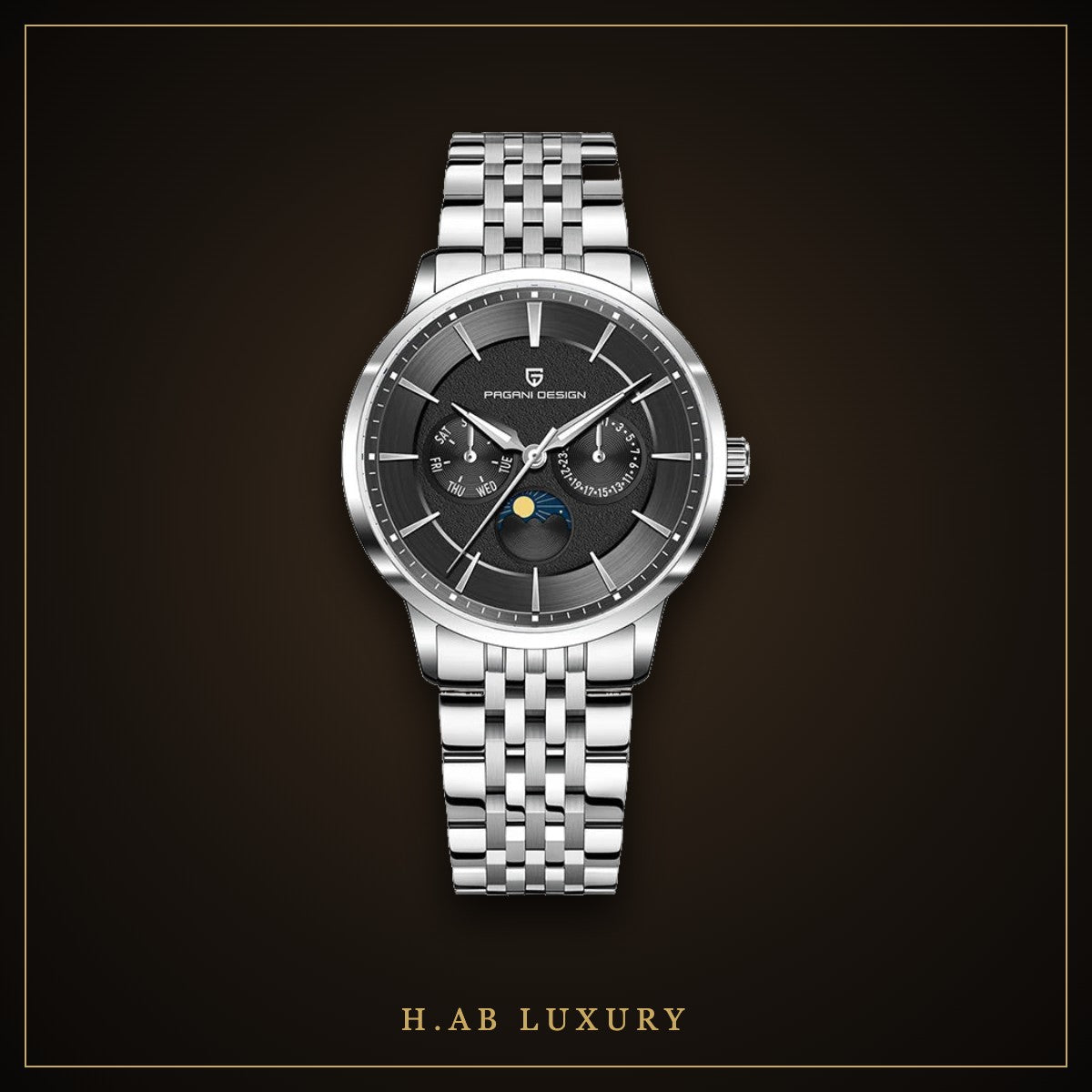 Pagani Design Moon Phase Quartz, Blue Dial