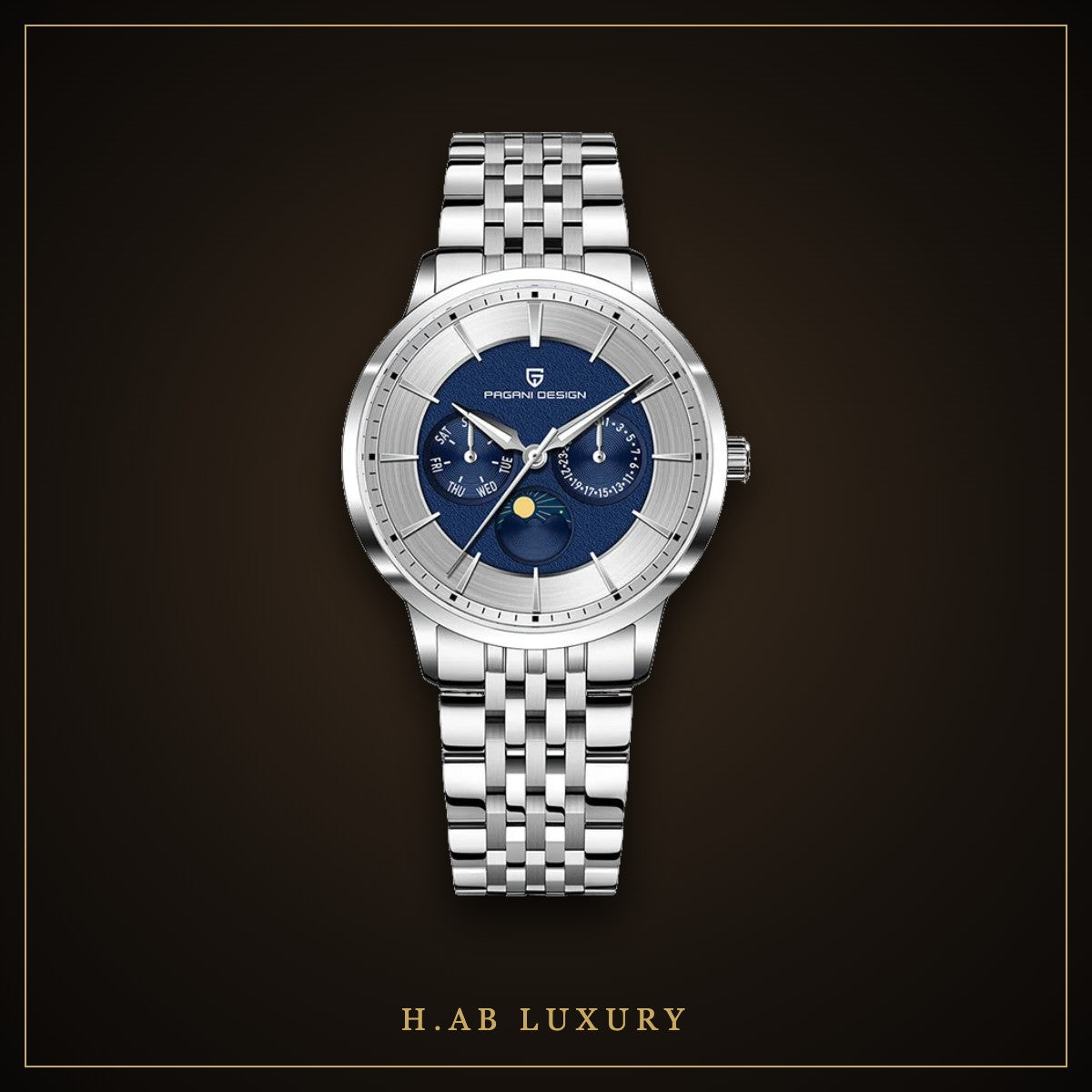 Pagani Design Moon Phase Quartz, Blue Dial